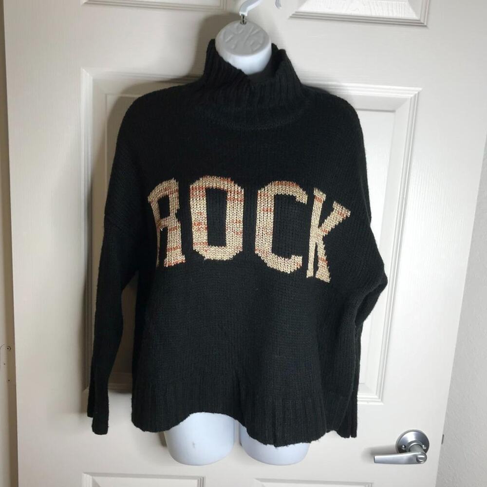 Elan Women's Mock Turtleneck "ROCK" Sweater Black ~ Size M